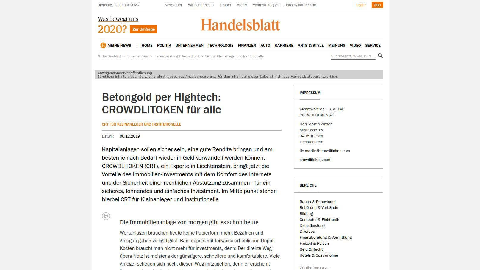Read more about the article Bericht auf Handelsblatt-Plattform Deutschland